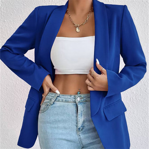 Mùa Xuân Mùa Thu Phụ Nữ Thời Trang Blazer Top Ve Áo Cổ Áo Mở Khâu Phù Hợp Với Top Phụ Nữ Mới Rắn Mỏng Áo Khoác Giản Dị - Product Image 2