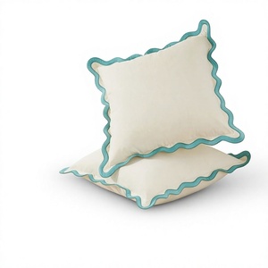 <b>INDIAN</b> TEXTILES H/L Cotton <b>Throw</b> Pillow Cover Square Solid Color Scallop Edge Removable Envelope Closure Minimalist Style - Product Image 1
