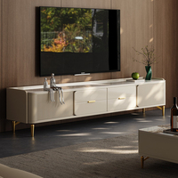 Soporte de TV de piedra sinterizada de lujo moderno con cajones de almacenamiento con base de metal duradero y ecológico para espacios de comedor de hotel de sala de estar