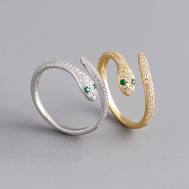New Design Fine Jewelry Adjustable Green Eye Animal Cubic Zirconia Zodiac Snake Open Ring JZ1059