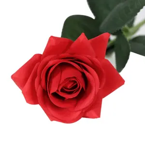 Flores artificiais para decoração, rosas vermelhas de seda com toque real para decoração de casa