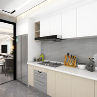 Meubles de cuisine avec revêtement en poudre, cuisine moderne personnalisée en acier inoxydable avec plan de travail en quartz