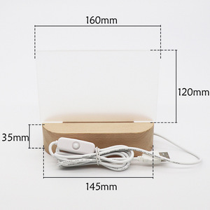 Lampe de nuit en acrylique avec base LED en bois de hêtre, support de lampe, tableau de messages, artisanat, lampe en bois USB, décoration moderne pour la maison - Product Image 3