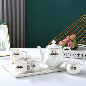 Juego de Té de Cerámica Dorada con Bandeja, Juego de Lujo de 8 Piezas de Tazas de Café de Porcelana, Tetera y Tazas Doradas - Product Image 4