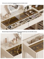 Commode en bois style crème avec tiroirs, coiffeuse intégrée pour chambre, petite table de maquillage, meuble de rangement de chevet de luxe léger