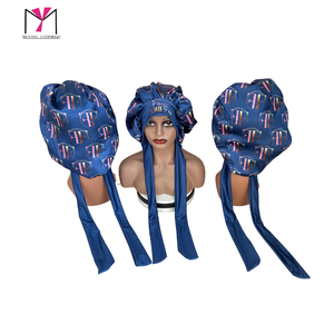 MUTANG CUSTOMIZE Satin Bonnet Blue Printed Logo Fashion Headwear for Women Daily Use Four Seasons 54-56CM - Product Image 1