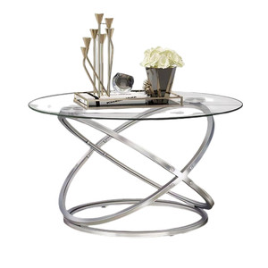 Tavolino da Caffè <span class=keywords><strong>Rotondo</strong></span> con <span class=keywords><strong>Piano</strong></span> <span class=keywords><strong>in</strong></span> <span class=keywords><strong>Vetro</strong></span> e Struttura <span class=keywords><strong>in</strong></span> Acciaio Inox, Design <span class=keywords><strong>in</strong></span> Ferro Battuto Stile Americano per Soggiorno e Balcone - Product Image 5