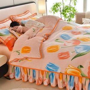 Housse de couette respirante drap de lit doux/jupe de lit taies d'<span class=keywords><strong>oreiller</strong></span> pour usage familial reine taille bulle <span class=keywords><strong>flanelle</strong></span> 4 pièces ensemble de literie - Product Image 4