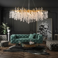 Lampe rectangulaire moderne de luxe, lustre suspendu en laiton, lustre en cristal en forme de goutte d'eau, lampe d'hôtel