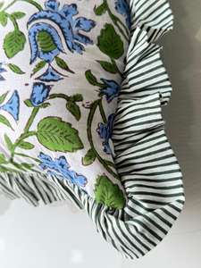 Handmade Bohemian Cotton <b>Cushion</b> Cover with Floral Block Print Luxury Portrait Throw Pillows Boho Raffle <b>Frill</b> Pillow Covers - Product Image 3