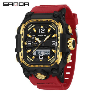 SANDA 6310 นาฬิกาข้อมืออิเล็กทรอนิกส์สำหรับผู้ชายแบบสี่เหลี่ยมจอแสดงผลคู่มัลติฟังก์ชั่นนับถอยหลังกีฬากลางแจ้งส่องสว่างกันน้ำ - Product Image 1