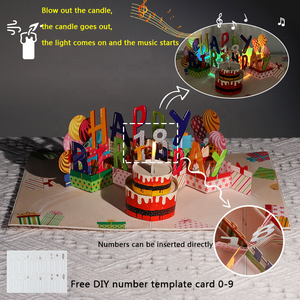 Tarjeta de felicitación emergente 3D con música de pastel de <span class=keywords><strong>feliz</strong></span> cumpleaños con luces y sonido, regalo creativo, tarjeta de felicitación de cumpleaños - Product Image 2