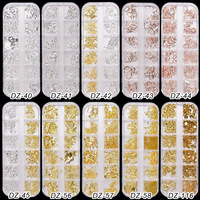 Mini 12 compartiments Clous à ongles en métal 3D, Rivets décoratifs en forme d'étoile, de cœur et de cadre, Strass pour nail art, pour services de salon et reapprovisionnement en fournitures