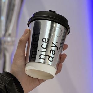 8oz <b>12oz</b> Custom Silver Foil Black Double Wall Pe Coated <b>Coffee</b> Paper <b>Cup</b> Take Out Hot Drinks Coffe Paper <b>Cup</b> With Plastic Lid - Product Image 1