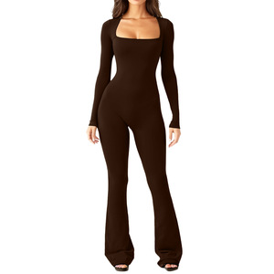 <span class=keywords><strong>Mono</strong></span> de mujer estilo europeo-americano de <span class=keywords><strong>manga</strong></span> <span class=keywords><strong>larga</strong></span> con cuello cuadrado, cintura alta, control de abdomen, levantamiento de glúteos y pierna ancha de alta elasticidad - Product Image 6