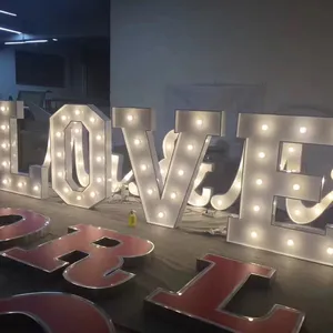 Letras de marquee iluminadas ao ar livre, grande, luz led, amor, quintal