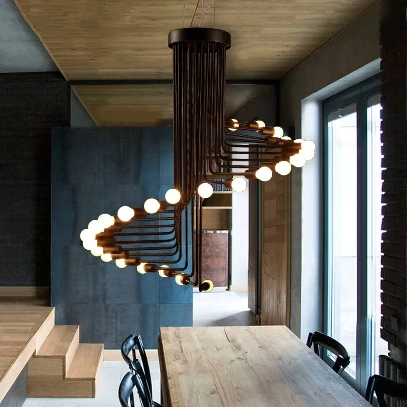 Modern Nordic Coffee Bar Chandelier Hanging Lamp 16 Bulb 26 Bulb Loft Stair LED Pendant Light