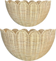 Panier mural festonné, lot de 2 paniers muraux suspendus en osier tressé à la main, rangement et décoration murale en rotin festonné pour la maison (vente en gros)