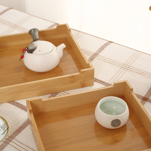 Plateau à thé en bambou rectangulaire, plateau de service pour service à thé Kung Fu, plateau en bois minimaliste pour thé et en-cas - Product Image 3