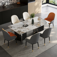 Ensemble de table à manger moderne de luxe Modhomi avec 6 chaises plateau en pierre frittée et base en acier au carbone pour salle à manger restaurant Ues
