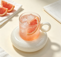 Ensemble tasse et soucoupe en verre borosilicate fait main, avec anse unique en forme d'anneau, soucoupe blanche en forme de donut, pour café, thé, latte, avec plateau, idéal pour les fêtes