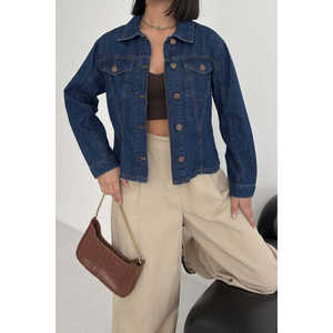 <b>Denim</b> Jacket Women <b>Dark</b> <b>Blue</b> Cotton Button Front Classic Fit Casual Outerwear - Product Image 5