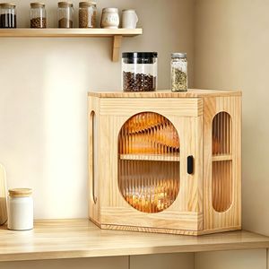 Corner Bamboo Eco-Friendly Durable Modern <strong>Bread</strong> Box 2-Tier Space Saving 90 Degree Adjustable Shelf Reeded Glass <strong>Bread</strong> <strong>Bin</strong> - Product Image 1