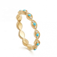 Bague en argent sterling 925 plaquée or 18 carats avec zircon et turquoise, personnalisable, pour femme