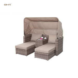 Tumbona Doble de Ratán Gris BHR con Cortinas de Privacidad para una Relajación al Aire Libre de Lujo y Descanso Íntimo - Product Image 2