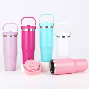 Vaso aislado al vacío de acero inoxidable de doble pared con logotipo personalizado con tapa y ASA, vaso de pajita para bebidas, taza de café de viaje - Product Image 4