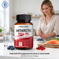 Huile de Krill Antarctique Halal OEM, capsules molles d'oméga 3, complément pour le cœur et le cerveau, astaxanthine, gélules d'huile de Krill Antarctique