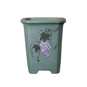 Green <b>Clay</b> Square Bonsai <b>Pot</b> Handmade Grape Painting Chinese Style Desktop Planter - Product Image 5