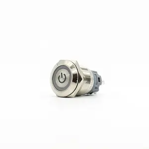 Industrial 19mm Flat Head NO+NC Ring Power Supply Standard Latching Pin Stainless Steel Waterproof Metal Button IP67