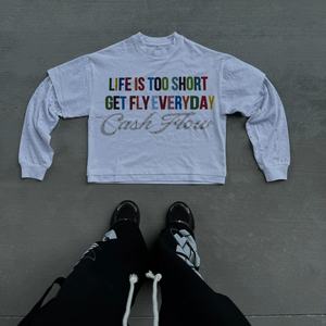 Streetwear Custom Heavyweight Thick Cotton <b>T</b> <b>Shirts</b> Men Screen Printing <b>rainbow</b> Logo Double Layer Long Sleeve Rhinestone <b>T</b>-<b>Shirt</b> - Product Image 1