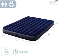 INTEX 64765 Tragbare Aufblasbare Matratze Classic Downy Indoor/Outdoor Luftbett mit Handpumpe & Kissen 1,52m X 2,03m X 25cm