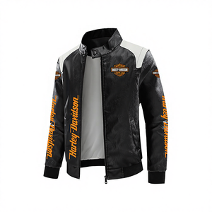 Chaqueta Bomber de Cuero PU de Alta Gama para Hombre, Estilo Europeo, con Estampado de Locomotora Harley, Cierre de Cremallera, Resistente al Viento, para Otoño e Invierno - Product Image 4