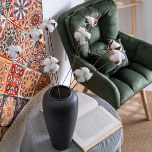 Branches de coton séchées CallaFloral, blanches, branche unique, fleurs artificielles, décoration intérieure - Product Image 1