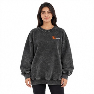 Tiierwear Women's Oversized <b>Black</b> Acid Washed <b>Crew</b> <b>Neck</b> <b>Sweatshirt</b> Drop-Shoulder Autumn Acid Wash <b>sweatshirts</b> for Women - Product Image 1