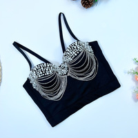 Nuisette Sexy pour Femme avec Corset à Strass et Franges, Soutien-Gorge Fin Intégré