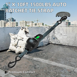 Sangle à cliquet automatique rétractable en polyester durable, 1 po x 10 pi, résistance à la rupture de 1500 lb, crochet en S recouvert de caoutchouc, certifiée CE - Product Image 2