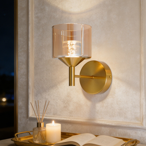 Modern Nordic LED <b>Wall</b> Lamp <b>with</b> Iron Glass Antique Brass Finish Warm White <b>Light</b> for Living Room Bedroom Hotel Use - Product Image 1