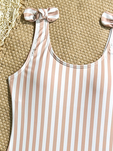 Traje <span class=keywords><strong>de</strong></span> Baño <span class=keywords><strong>de</strong></span> Una Pieza para Niñas, con Tirantes y Lazo, Rayas Rosa y Blanco, Estilo Dulce - Product Image 2