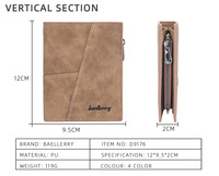 Portefeuille homme Baellerry en cuir, court, multi-cartes, avec blocage anti-vol et poche à monnaie zippée