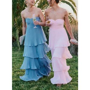 Robe de bal élégante personnalisée en satin pour femme, style décontracté d'été, épaules dénudées, sans manches, taille naturelle - Product Image 1