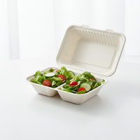 Conteneur alimentaire rectangulaire en bagasse à 2 compartiments 9*6-2, nouveau matériau, marque SINCERE, origine Shandong, vente en gros