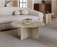 Table d'appoint de forme ronde moderne minimaliste nordique Table basse en travertin naturel beige pour salon de luxe
