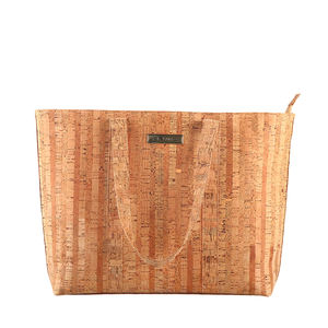 Bolso grande y sencillo de <span class=keywords><strong>corcho</strong></span> para mujer, bolsos de mano con asa superior de cuero natural Vegano para mujer, bolso de mano suave personalizado con cremallera, estampado de <span class=keywords><strong>letras</strong></span> - Product Image 2