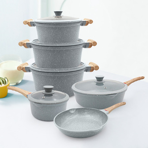 Ensemble de casseroles et poêles en granit résistant, compatibles lave-vaisselle, revêtement céramique antiadhésif, batterie de cuisine en aluminium moulé, fond à <span class=keywords><strong>induction</strong></span> complet - Product Image 1
