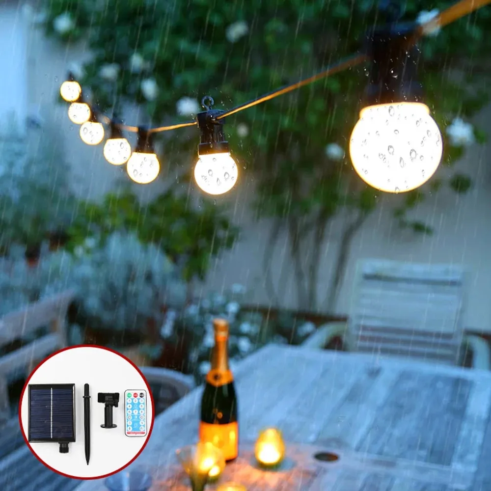 Solar Street Garland Winter Outdoor LED G50 Disco Bulbs Fairy Lights Dimmable Remote Control For Garden Tree Patio Wedding Decor