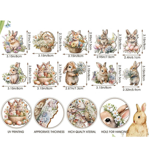 30 Piezas/Bolsa, Adornos Colgantes de Madera de Conejito de Pascua para Niños, Decoración para Fiestas con Cuerdas y Etiquetas de Madera para Árboles - Product Image 5